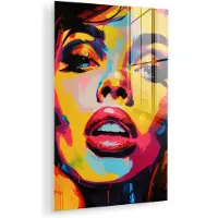 MuchoWow Glasschilderij 120x180 cm - Schilderij acrylglas - Vrouw - Gezicht - Kleurrijk - Foto op glas - Muurdecoratie woonkamer - Wanddecoratie slaapkamer - Schilderijen