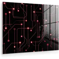 MuchoWow Glasschilderij 160x120 cm - Schilderij acrylglas - Lijnen - Netwerk - Stippen - Rood - Foto op glas - Muurdecoratie woonkamer - Wanddecoratie slaapkamer - Schilderijen