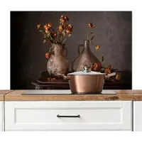 KitchenYeah Spatscherm keuken 100x65 cm - Kookplaat achterwand Stilleven - Bloemen - Vaas - Donker - Muurbeschermer - Spatwand fornuis - Hoogwaardig aluminium