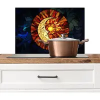 KitchenYeah Spatscherm keuken 70x50 cm - Kookplaat achterwand Mozaïek - Glas - Maan - Donkerblauw - Muurbeschermer - Spatwand fornuis - Hoogwaardig aluminium