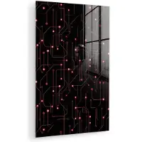 MuchoWow Glasschilderij 120x180 cm - Schilderij acrylglas - Lijnen - Netwerk - Stippen - Rood - Foto op glas - Muurdecoratie woonkamer - Wanddecoratie slaapkamer - Schilderijen