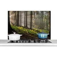 KitchenYeah Spatscherm keuken 100x65 cm - Kookplaat achterwand Zon - Takken - Bomen - Bos - Natuur - Muurbeschermer - Spatwand fornuis - Hoogwaardig aluminium