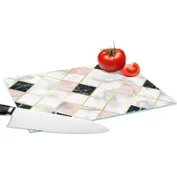 KitchenYeah Glazen Snijplank - 28x20 - Marmer - Geometrische vormen - Patronen - Luxe - Snijplanken Glas