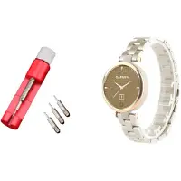 Strap-it Stalen Smartwatch Band + Toolkit - Geschikt voor Garmin Lily - Stalen Band - Goud - Horlogeband / Polsband / Armband - RVS Armband - Stalen Schakel Band