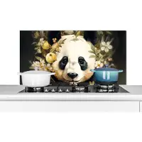 KitchenYeah Spatscherm keuken 100x50 cm - Kookplaat achterwand Panda - Pandabeer - Wilde dieren - Natuur - Bloemen - Muurbeschermer - Spatwand fornuis - Hoogwaardig aluminium