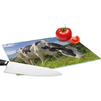 KitchenYeah Glazen Snijplank - 28x20 - Koe - Bos - Gras - Dieren - Snijplanken Glas