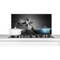 KitchenYeah Spatscherm keuken 80x40 cm - Kookplaat achterwand Panter - Boom - Dieren - Zwart - Wit - Muurbeschermer - Spatwand fornuis - Hoogwaardig aluminium