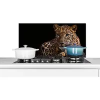 KitchenYeah Spatscherm keuken 90x45 cm - Kookplaat achterwand Wilde dieren - Panter - Portret - Zwart - Dieren - Muurbeschermer - Spatwand fornuis - Hoogwaardig aluminium