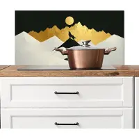 KitchenYeah Spatscherm keuken 80x40 cm - Kookplaat achterwand Wolf - Bergen - Maan - Zwart - Muurbeschermer - Spatwand fornuis - Hoogwaardig aluminium