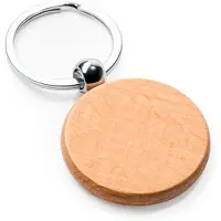 Roly 5 Sleutelhangers van natuurlijk hout rond met metalen ring. Ideaal voor laserprinten. Model Sila