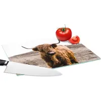 KitchenYeah Glazen Snijplank - 28x20 - Schotse hooglander - Landschap - Koe - Bruin - Dieren - Natuur - Snijplanken Glas