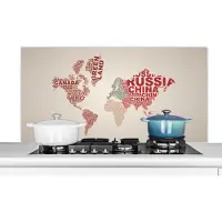 KitchenYeah Spatscherm keuken 120x60 cm - Kookplaat achterwand Wereldkaart - Letters - Regenboog - Muurbeschermer - Spatwand fornuis - Hoogwaardig aluminium