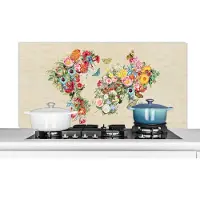 KitchenYeah Spatscherm keuken 120x60 cm - Kookplaat achterwand Kaart - Bloemen - Vintage papier - Muurbeschermer - Spatwand fornuis - Hoogwaardig aluminium