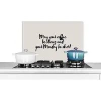 KitchenYeah Spatscherm keuken 70x50 cm - Kookplaat achterwand Quotes - Spreuken - May your coffee be strong and your Monday be short - Koffie - Muurbeschermer - Spatwand fornuis - Hoogwaardig aluminium