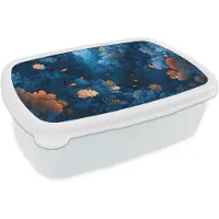 MuchoWow Broodtrommel Wit - Lunchbox Koraalrif - Vissen - Oceaan - Blauw - Brooddoos 18x12x6 cm - Brood lunch box - Broodtrommels voor kinderen en volwassenen