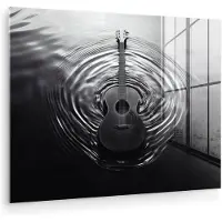 MuchoWow Glasschilderij 160x120 cm - Schilderij acrylglas - Gitaar - Hout - Water - Foto op glas - Muurdecoratie woonkamer - Wanddecoratie slaapkamer - Schilderijen