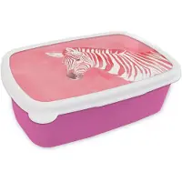 MuchoWow Broodtrommel Roze - Lunchbox Zebra - Pink - Verf - Brooddoos 18x12x6 cm - Brood lunch box - Broodtrommels voor kinderen en volwassenen