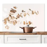 KitchenYeah Spatscherm keuken 120x80 cm - Kookplaat achterwand Eucalyptus - Goud - Bladeren - Luxe - Natuur - Muurbeschermer - Spatwand fornuis - Hoogwaardig aluminium