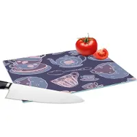 KitchenYeah Glazen Snijplank - 28x20 - Patroon - Thee - Kop - Theepot - Snijplanken Glas