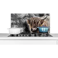 KitchenYeah Spatscherm keuken 90x45 cm - Kookplaat achterwand Schotse hooglander - Dieren - Zwart - Muurbeschermer - Spatwand fornuis - Hoogwaardig aluminium