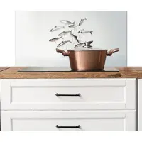 KitchenYeah Spatscherm keuken 90x45 cm - Kookplaat achterwand Vissen - Water - Wit - Muurbeschermer - Spatwand fornuis - Hoogwaardig aluminium