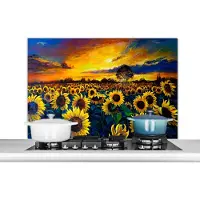 KitchenYeah Spatscherm keuken 100x65 cm - Kookplaat achterwand Schilderij - Olieverf - Bloemen - Zonnebloem - Muurbeschermer - Spatwand fornuis - Hoogwaardig aluminium