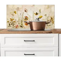 KitchenYeah Spatscherm keuken 80x40 cm - Kookplaat achterwand Illustratie - Planten - Insecten - Beige - Muurbeschermer - Spatwand fornuis - Hoogwaardig aluminium