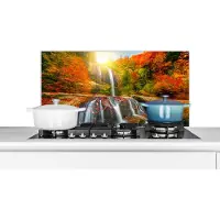 KitchenYeah Spatscherm keuken 90x45 cm - Kookplaat achterwand Waterval - Natuur - Herfst - Rood - Water - Muurbeschermer - Spatwand fornuis - Hoogwaardig aluminium