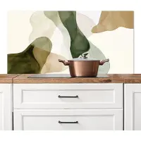 KitchenYeah Spatscherm keuken 120x60 cm - Kookplaat achterwand Japandi - Abstract - Groen - Muurbeschermer - Spatwand fornuis - Hoogwaardig aluminium