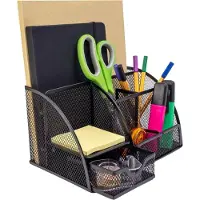 Intirilife bureau-organizer van ijzergaas in zwart - 22 x 14 x 13 cm - bureau-organizer met verschillende compartimenten pennenhouder doos voor kantoorbenodigdheden notitiehouder opslag pennenhouder
