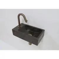 Lambini Designs Recto links natuursteen fonteinset met verouderd messing gebogen fonteinkraan en toebehoren