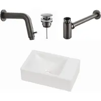 Plieger Houston fonteinset met mat witte fontein rechts en gunmetal inbouwkraan