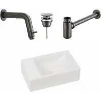 Plieger Houston fonteinset met witte fontein links en gunmetal inbouwkraan