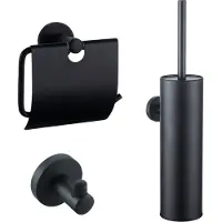 FortiFura Calvi Toiletset - toiletborstelhouder - gesloten - handdoekhaak - toiletrolhouder - met klep - mat zwart SW1183143/SW1111541/SW639932