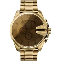 Diesel mega chief quartz goud heren horloge met goudkleurige & roestvrij stalen band