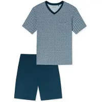 Schiesser shortama blauw geprint katoen