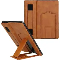 Kwmobile e-reader hoesje geschikt voor Amazon Kindle Oasis 10. Generation hoes - Met polsband en standaard - Kunstleren e reader beschermhoes - In lichtbruin