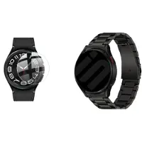 Strap-it Titanium Horlogeband + Screenprotector - Geschikt voor Samsung Galaxy Watch 6 Classic 47mm & Galaxy Watch Ultra / Ultra 2025 47mm - Luxe schakelarmband - Lichtgewicht & duurzaam - Zwart