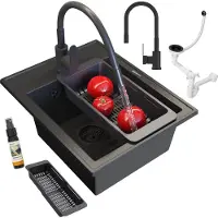 Granitan Granieten Spoelbakken Best 50x40x18cm - Zwart - Spoelbak met Kraan en Sifon