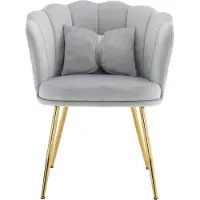 Merax Set van 2 moderne fluwelen stoelen met bloemblad rugleuning - vergulde metalen poten en vlinderkussen - voor slaapkamer - eetkamer en woonkamer (grijs)