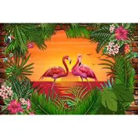 Karo-art 405cm X 270cm - Fotobehang - Flamingo's, roze/groen, ook mooi in de kinderkamer, 11 maten, incl behanglijm