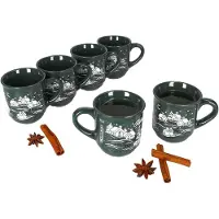 MamboCat Set van 6 glühwein mokken in donkergroen met kerstlandschap 0,2 liter, gekalibreerd