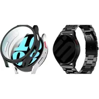 Strap-it Stalen Smartwatch Band 20mm + TPU Case (Zwart) - Geschikt voor Samsung Galaxy Watch 6 40mm - Beschermend Hoesje - Comfortabel & ademend ontwerp - Zwart