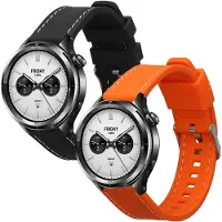 Kwmobile 2x horlogebandjes geschikt voor Xiaomi Watch S4 / S4 Sport / S3 / S2 / Watch S1 Active / Watch 5 Active bandje - Smartwatch bandjes van TPU - Activity tracker horloge band in zwart / oranje