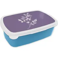 MuchoWow Broodtrommel Blauw - Lunchbox Tak - Sierlijk - Bladeren - Minimalistisch - Brooddoos 18x12x6 cm - Brood lunch box - Broodtrommels voor kinderen en volwassenen