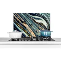 KitchenYeah Spatscherm keuken 60x40 cm - Kookplaat achterwand Marmer - Goud - Blauw - Glitter - Marmerlook - Abstract - Muurbeschermer - Spatwand fornuis - Hoogwaardig aluminium