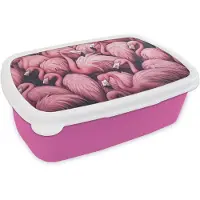 MuchoWow Broodtrommel Roze - Lunchbox Flamingo - Roze - Dieren - Brooddoos 18x12x6 cm - Brood lunch box - Broodtrommels voor kinderen en volwassenen