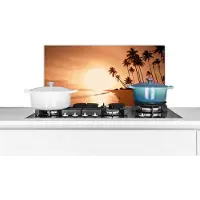 KitchenYeah Spatscherm keuken 60x30 cm - Kookplaat achterwand Zonsondergang - Tropisch - Palmboom - Strand - Zee - Muurbeschermer - Spatwand fornuis - Hoogwaardig aluminium