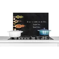 KitchenYeah Spatscherm keuken 70x50 cm - Kookplaat achterwand De voor- en nadelen van eten koken - Koken - Quotes - Spreuken - Humor - Muurbeschermer - Spatwand fornuis - Hoogwaardig aluminium