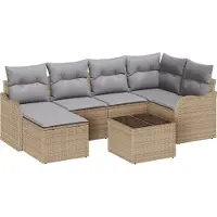 vidaXL Tuinbank Set met kussen 7 pcs beige en lichtgrijs Poly rattan